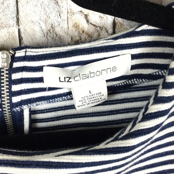 Liz Claiborne blue/white striped top-flared bottom - Picture 3 of 3